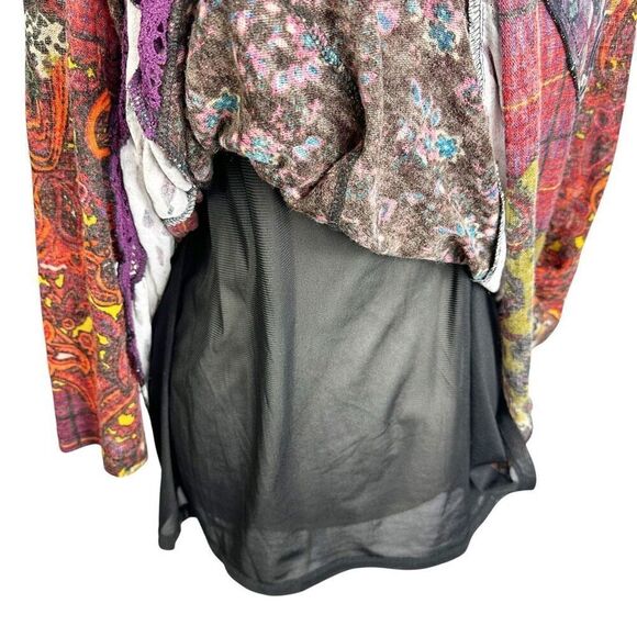 Ali Miles Multi Print & Fabric Tunic Top Art to Wear Layered Sweater Boho Size L - Picture 2 of 10